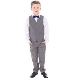 Boys Light Grey 4 Piece Bow Tie Suit with Trousers